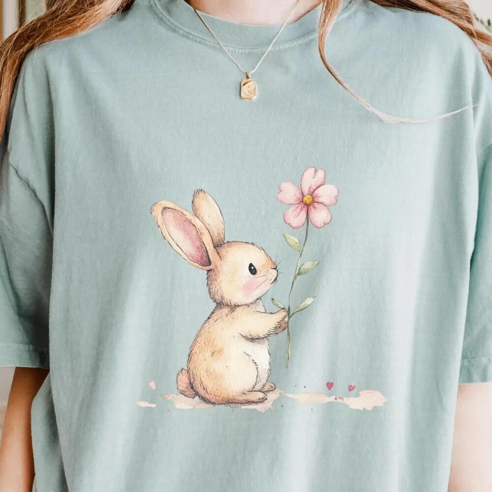 Cute Easter Bunny Rabbit Sa? Spring Tee Shirt, Floral Spring Bunny